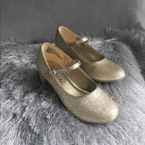 Girls Sparkle Glitter Gold Dress Heels Shoes, 13